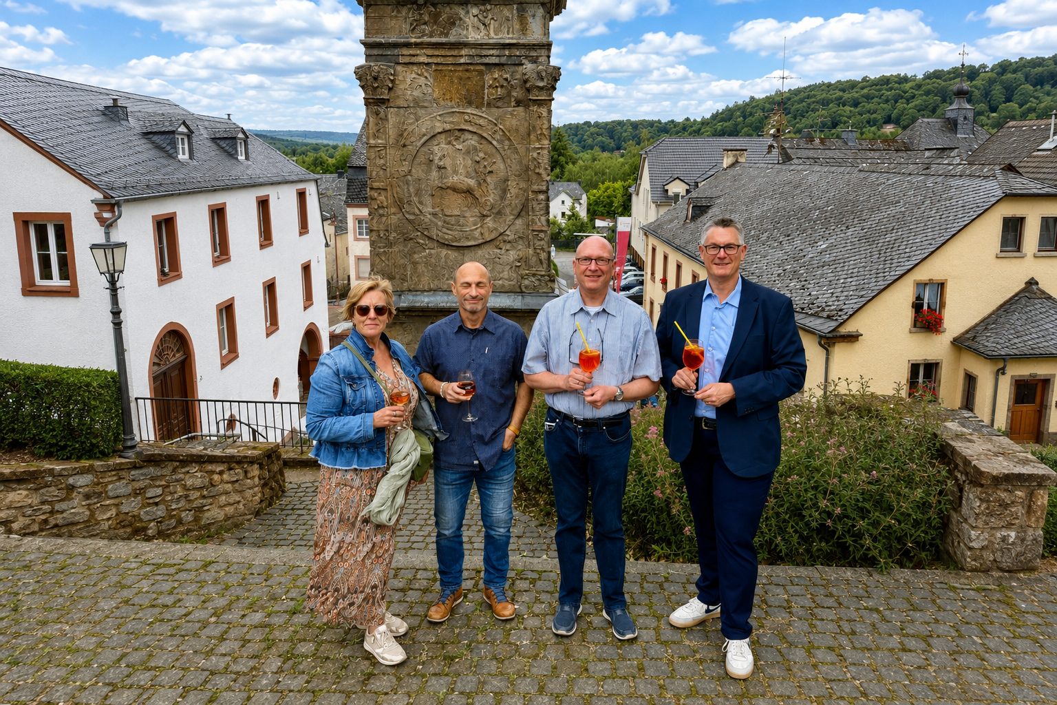 Gordon Schnieder, eine weitere Teilnehmerin und Christoph Biegel sitzen auf einer Bühne und befinden sich im Austausch.